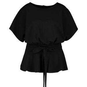 Plus Slash Neck Tie Waist Peplum Hem Top